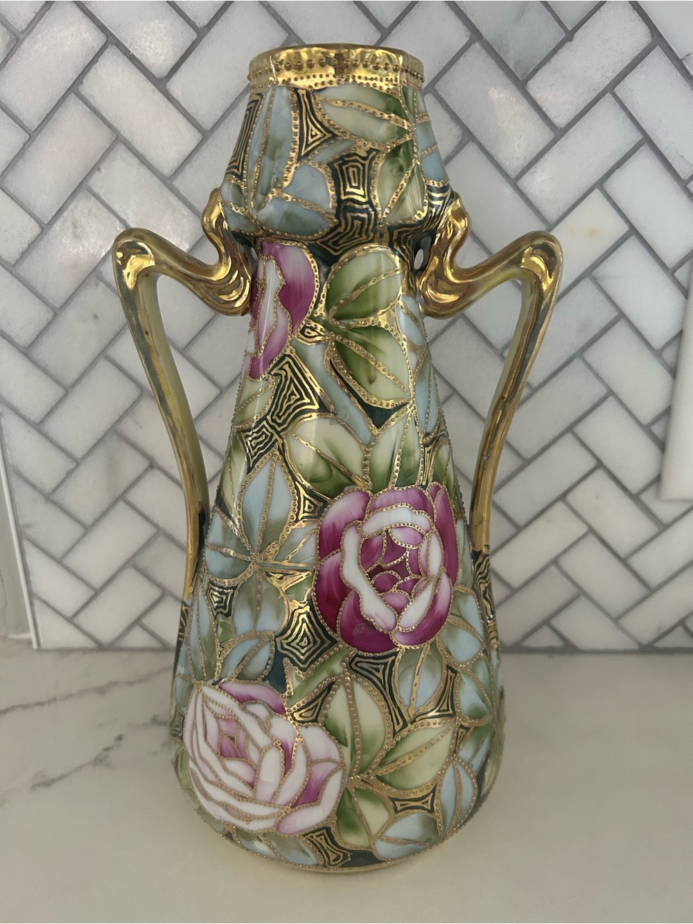 Nippon Morimura Bros. porcelain moriage double-handled vase